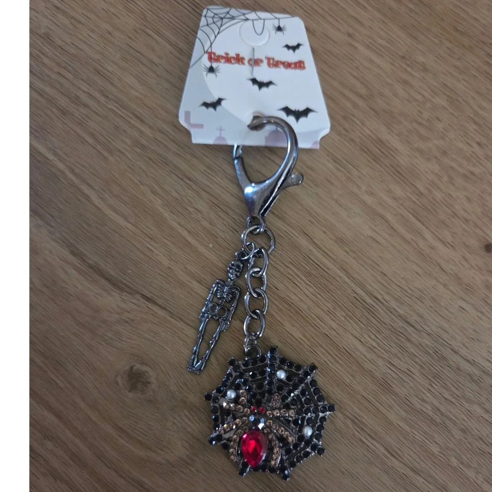 Halloween Spider Web Keychain Skeleton Charm Rhinestone Trick Or‎ Treat